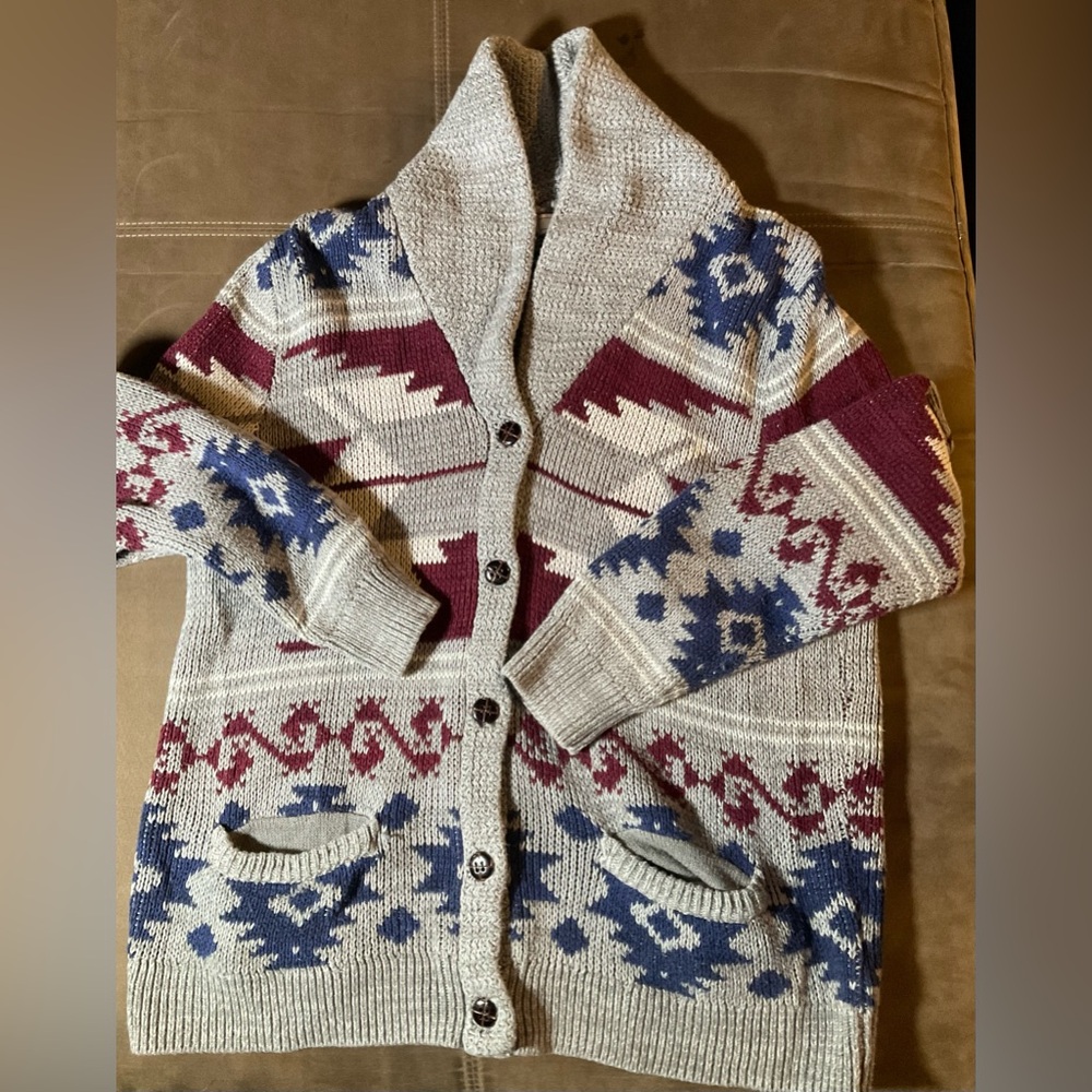 Adam Levine Patterned Button Down Sweater (L)